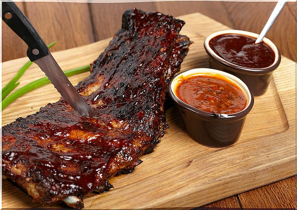 Pork ribs with barbecue sauce for a family barbecue