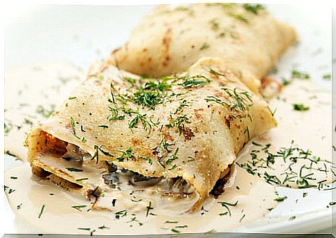 mushroom and eggplant crepes