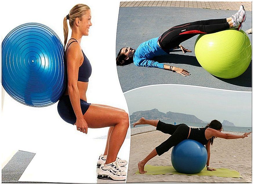 The fitball to relieve pain and strengthen the lower back